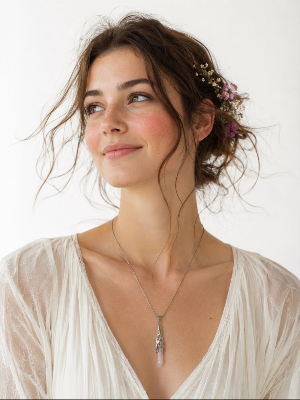 Silver Rose Quartz Pendant Necklace